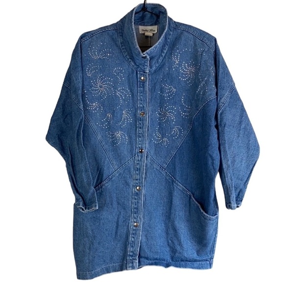 Vintage 80s rhinestone  dolman denim jacket - Picture 1 of 7